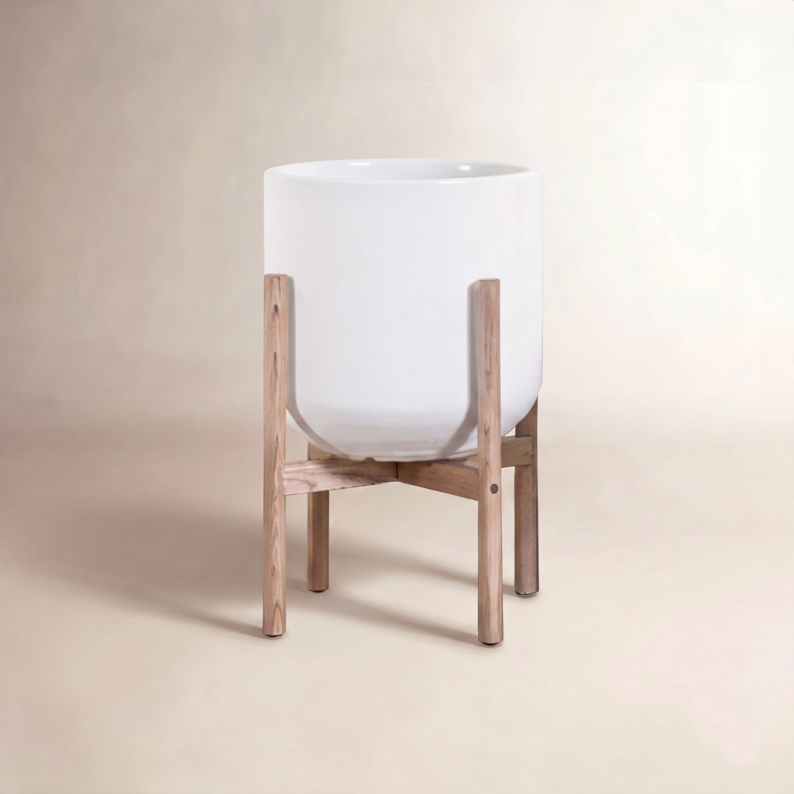 Finni 14" Pot Planter, White/Special Walnut