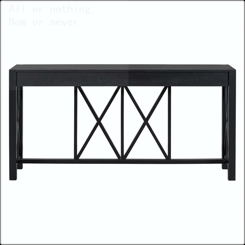 Console en placage d'acacia de 60 pouces avec 4 tiroirs et pieds en X, Noir