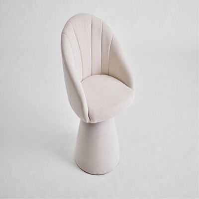 Fauteuil d'appoint pivotant en tissu chenille, fauteuil de coiffeuse confortable avec dossier incurvé, chaise de salle à manger rembourrée avec base cylindrique haute