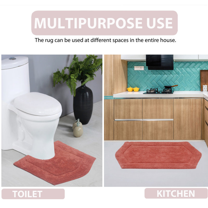 Morissette 100% Cotton Bath Rug, Non-Slip, Quicky Dry, Machine Washable, Absorbent - 3 Piece Set, Coral