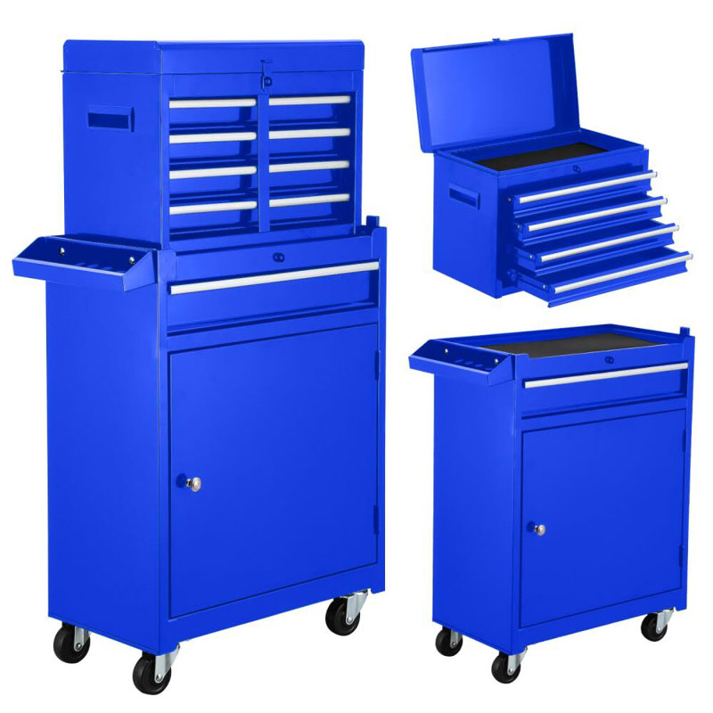 1 ensemble de 5 boîtes à outils amovibles en métal avec armoire inférieure et 1 tablette réglable