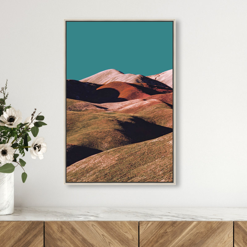 Mountains Over Turquoise Sky Print by Oliver Gal, 17"H x 25"W, Silver Floater Frame