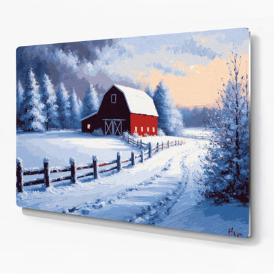 «Farm Winter Snow Scenes», art mural en métal bleu