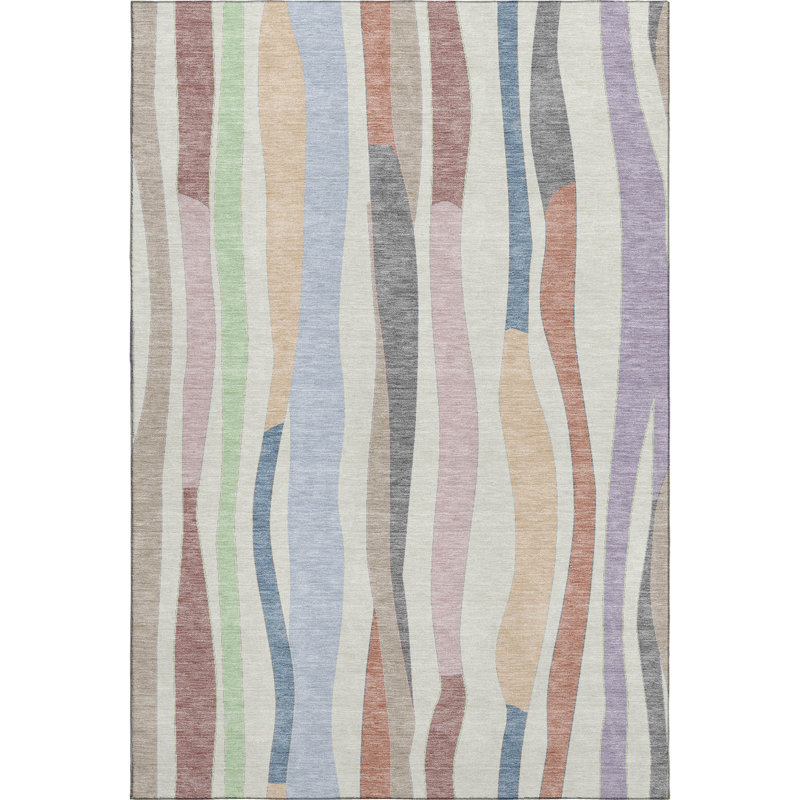 Premium Machine Washable Mayfield AMF2188 Striped Rug, Pearl, 9' x 12'