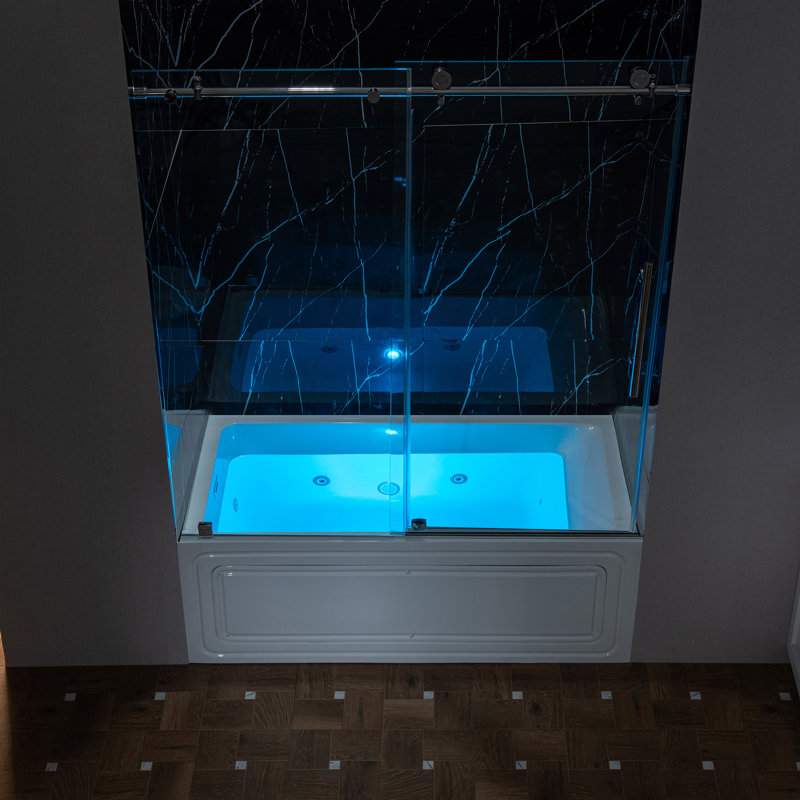 Baignoire tourbillon rectangulaire en acrylique 60 po x 30 po en alcôve blanche avec bonde et trop-plein, Gauche, Chrome poli