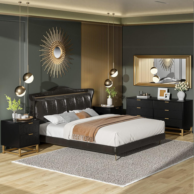 Table de chevet, commode 2 tiroirs pour la chambre à coucher, commode 2 tiroirs, Noir, noir, noir, noir