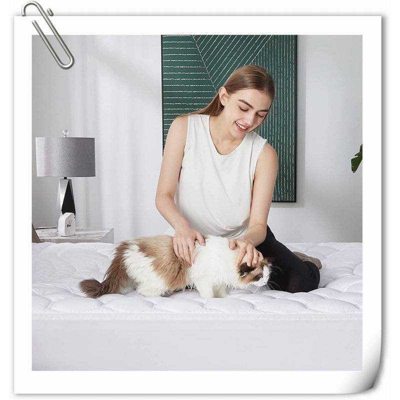 Protège-matelas très grand Virdi - housse de matelas rafraîchissante et matelassée avec housse matelassée et matelassée avec poche profonde de 8 à 21 po, plateau-coussin moelleux et respirant, blanc