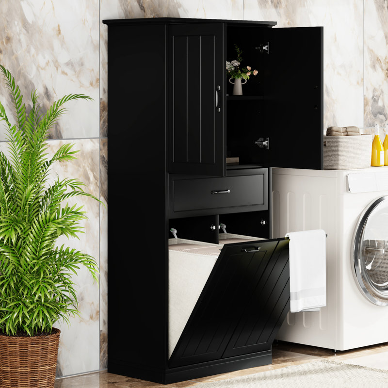 Armoire de rangement noire pour salle de bain - 2 lavabos et construction robuste avec tiroir à surface lisse, Noir