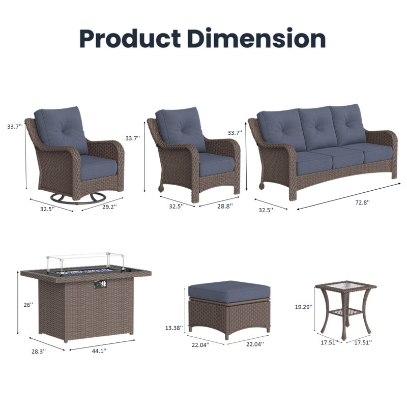 10 Piece Patio Furniture Set With Fire Pit Table, All-weather Wicker Outdoor Conversation Set With Swivel Rocking Chair And 6 Inch Thick Cushions