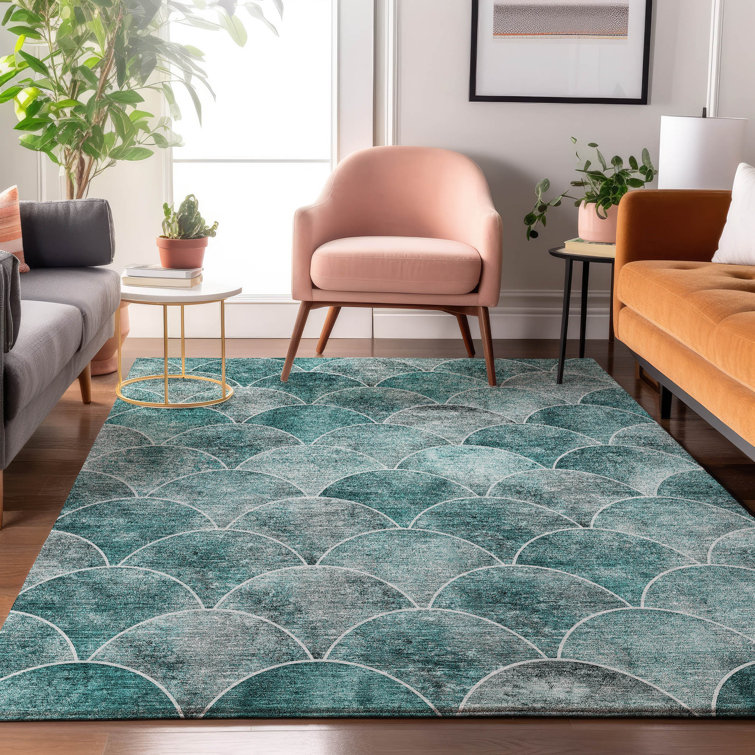 Premium Machine Washable Cerrito AMF594 Teal Rug