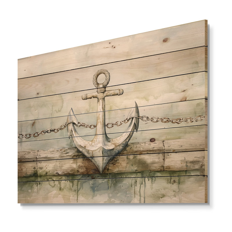 Ancre et chaîne au port I - art mural en bois côtier sur bois de pin naturel, H 34 po x l 44 po
