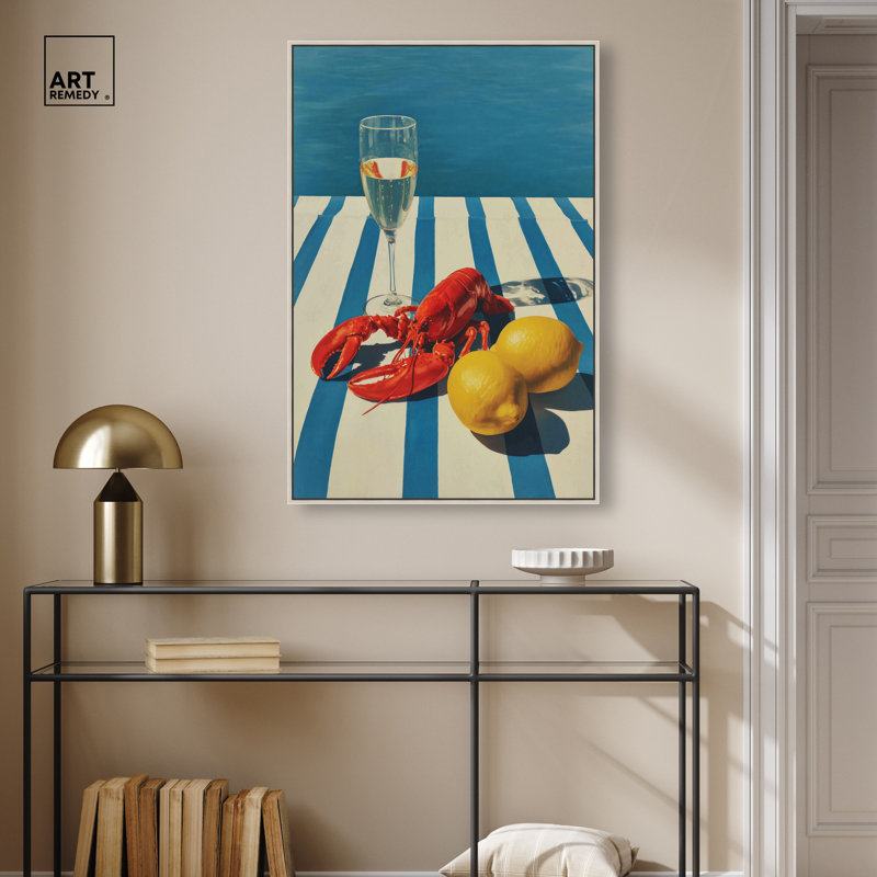 Décoration murale «Lobster and Lemons» par Art Remedy, H 37 po x l 25 po, Cadre en acrylique noir
