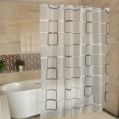 Waterproof Shower Curtain Mildew Proof Durable Bathroom Screens With Hook Square Shape White Bathtub Curtains With 12 Plastic C-Rings, 70.8" X 78.7"