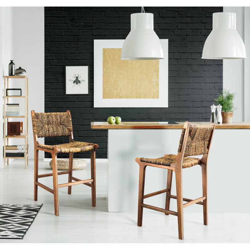 Elegant Brown 43.3 Inch Banana Weave Seating Barstool Set of 2