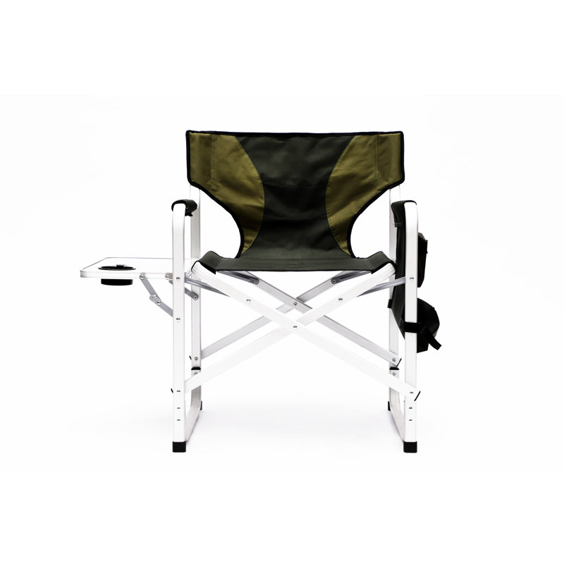 Outdoor Chair With Side Table And Storage Pockets - , Lightweight Frame Portable Camping, Green