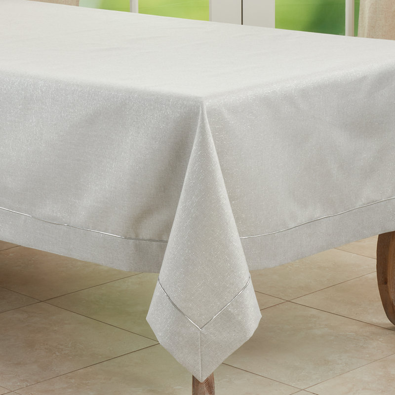 Silver Embroidered Border 65" x 120" Fabric Tablecloth