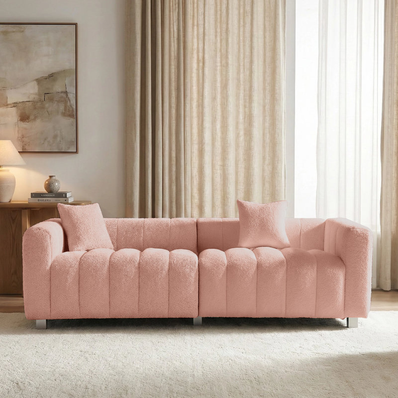 87.4-inch cloud sofa, the medieval cloud sofa in the living room, a large-sized fabric three-seater, Pink