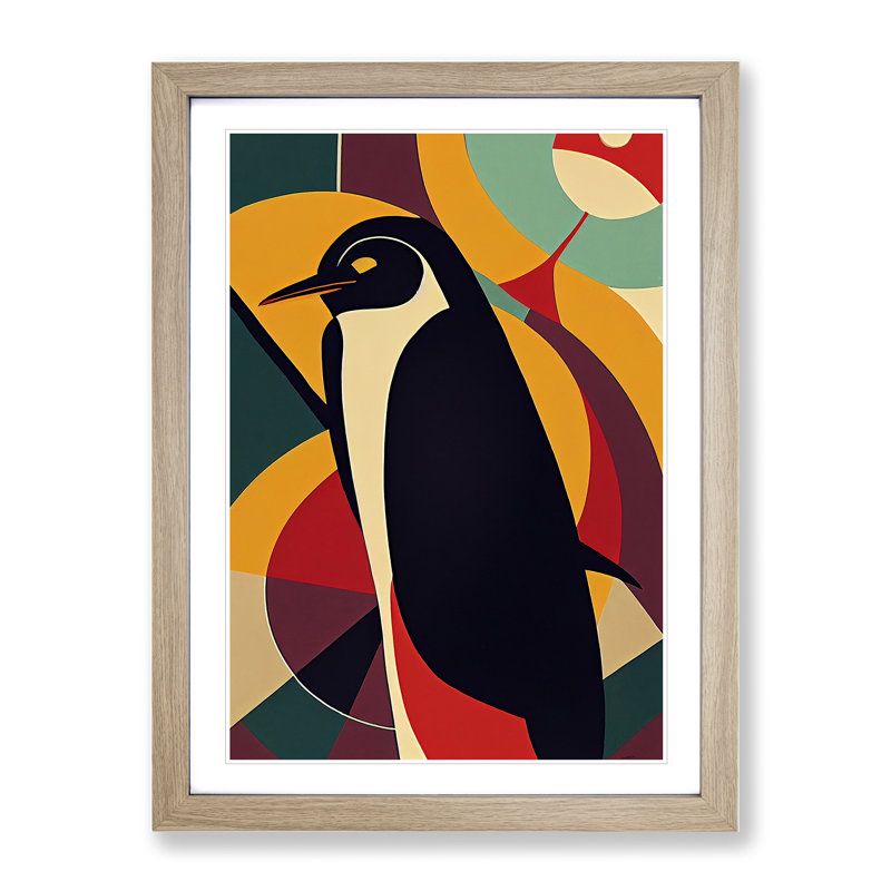 Penguin In Abstract No.2 - Wall Art, Oak Framed Paper, White, 64cm H x 46cm W x 2cm D