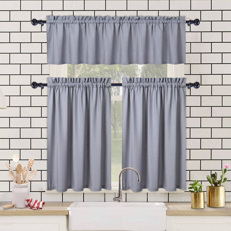 Waterproof Embossed Kitchen Curtains - Short Seersucker Cafe Panels, Textured and Room Darkening - For Kitchen, Bathroom, Bedroom, Living Room - Set of 2