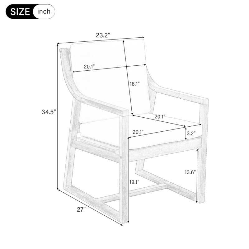 Outdoor  Chairs for Patio, Backyard, Garden Wood+Beige Cushion
