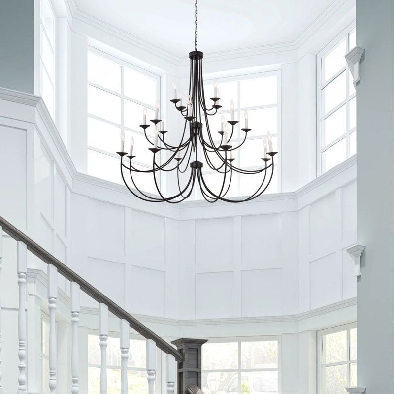 Estelle 20 - Light 48"W Candle Style Classic Chandelier with Wrought Iron Accents, Black/White