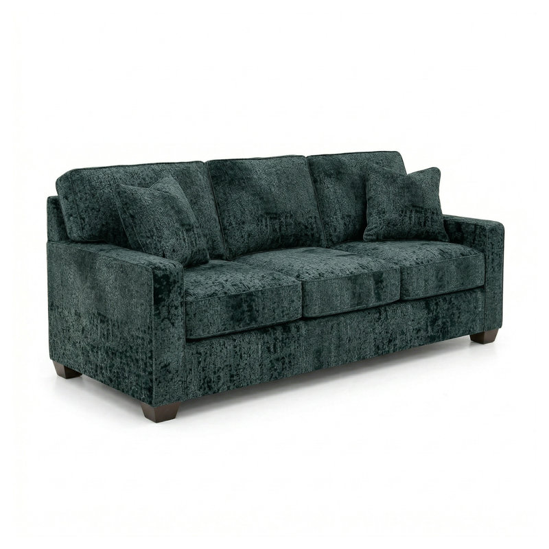 Canapé à accoudoirs carrés 92 po Clifford en velours vert antique ou vert sauge - fabriqué aux États-Unis