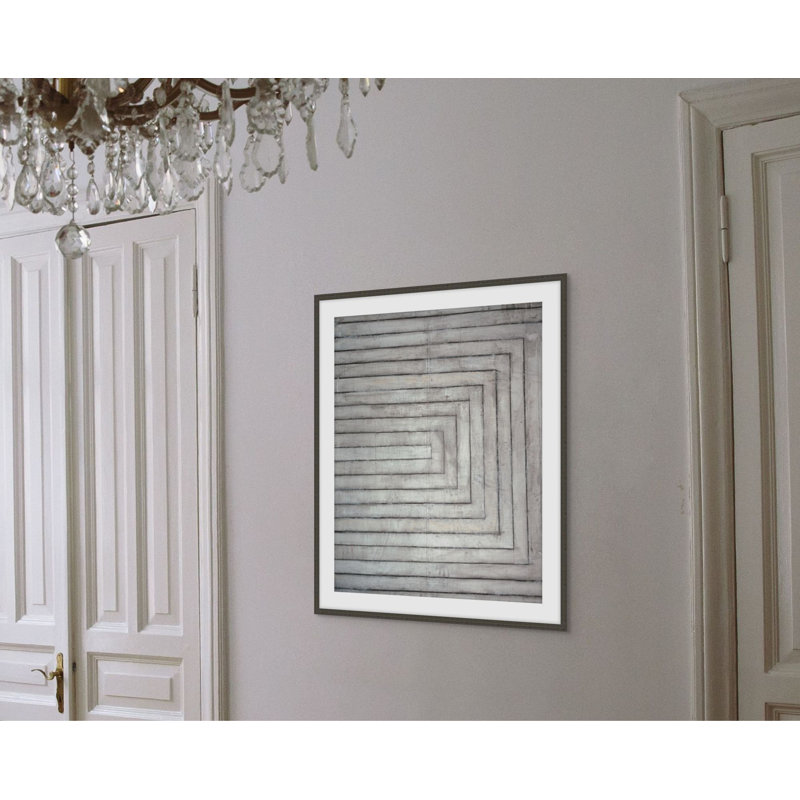 Linear Paths To The Past Gray 1 Framed Acrylic Painting Print, 12.54" H x 11.54" W