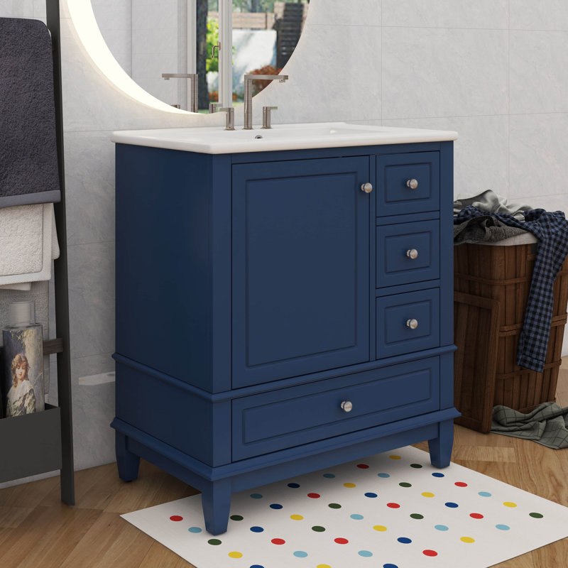 Meuble-lavabo polyvalent de 30 po avec lavabo - équipé d'une porte (avec tablette) et de trois tiroirs à fermeture silencieuse