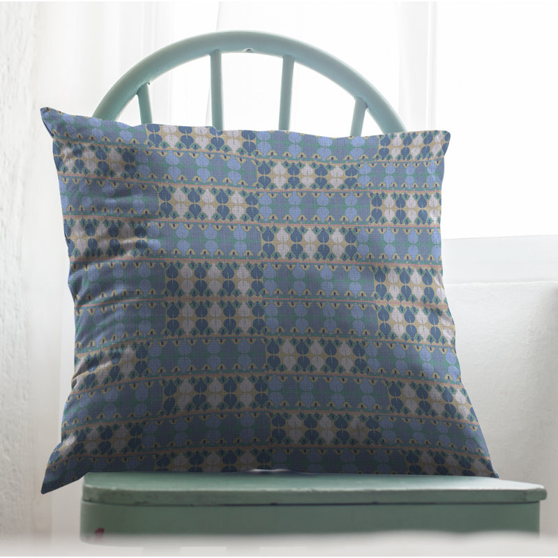 Geometric Outdoor Reversible Throw Pillow, 18" x 18", Light Blue/Cream