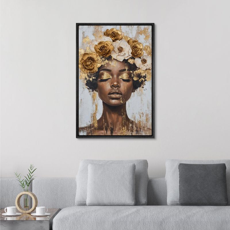 Elegance Gold Floral Garland Brown, Cadre noir, H 24 po x l 16 po