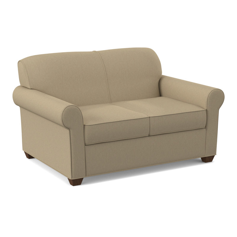 Finn 59" Rolled Arm Sofa Bed Loveseat with Reversible Cushions, Montana Walnut, Antic Sahara