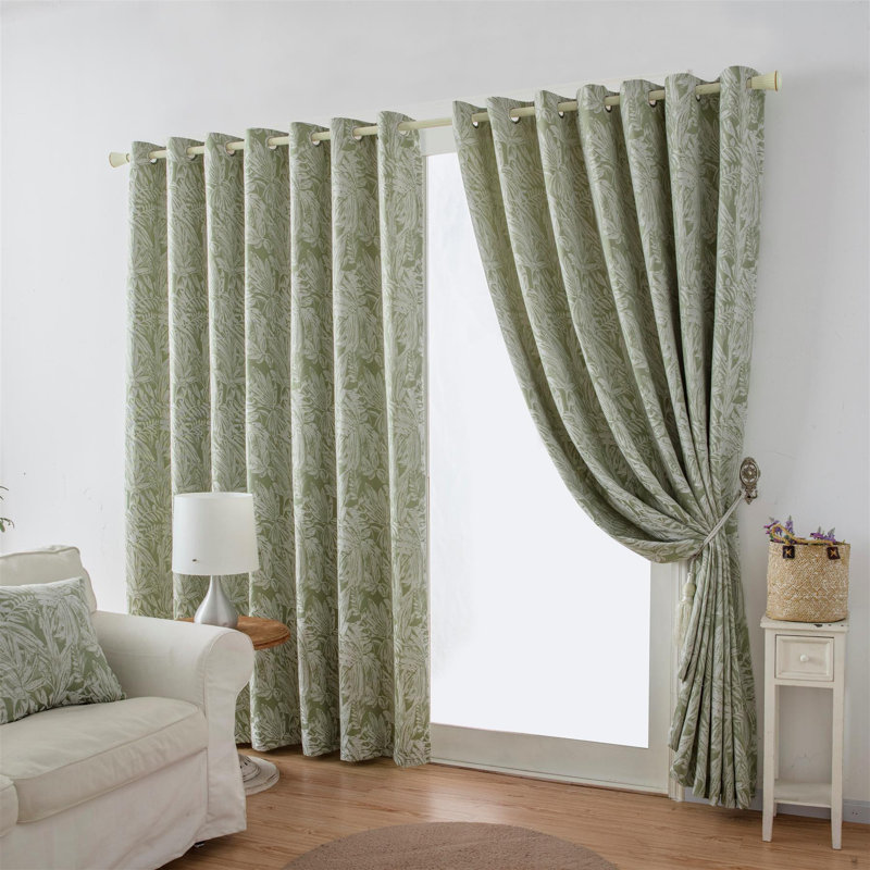 Zamora Chenille Jacquard Ring Top Curtains Pair, 229cm Width x 229cm Drop, Green