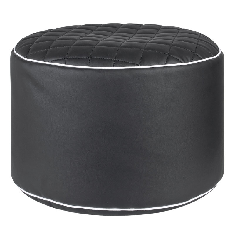 Belwood Faux Leather Pouf, Black Faux Leather