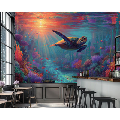 Underwater Peel and Stick Wallpaper Fantasy Ocean Crystal Waters Colorful Reef Life Wall Murals 69"H x 96"W Removable PVC Wall Paper Self-Adhesive Wall Decor for Bedroom Living Room Home Office