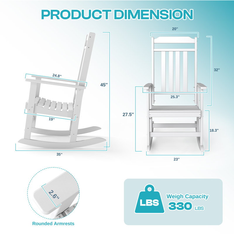 Ensemble de 2 chaises berçantes d'extérieur surdimensionnées, Blanc