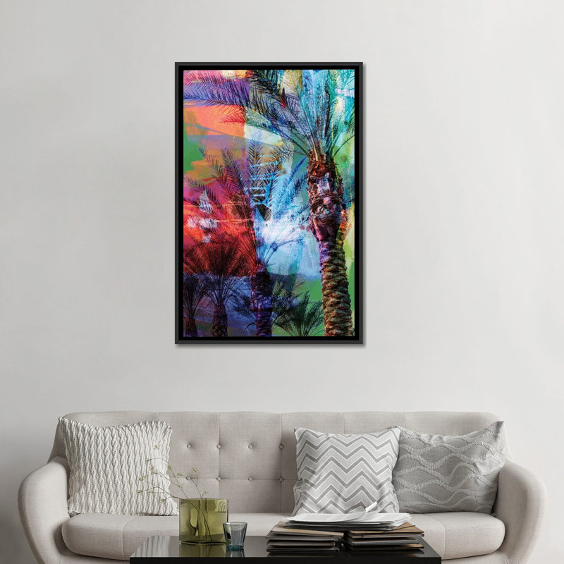 «Desert Palm Abstract», impression sur toile tendue, H 48 po x l 32 po x P 1,5 po, Toile avec cadre noir, Pas de tapis
