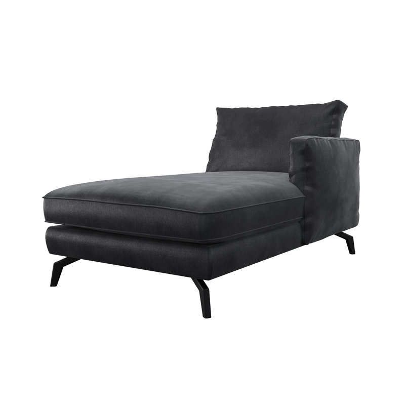 Unic Velvet Chaise Lounge, Charcoal Grey, Right-Arm Chaise