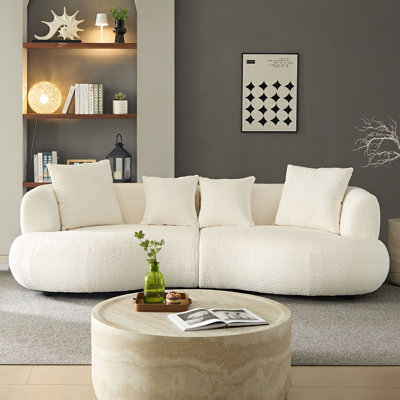 102.36 inch Mid Century Modern Sectional Curved Sofa Couch, Comfy Sofa for Living Room,Upholstered 4-Seat Sofa Boucle Fabric Cream Style Couch for Apartment,Green