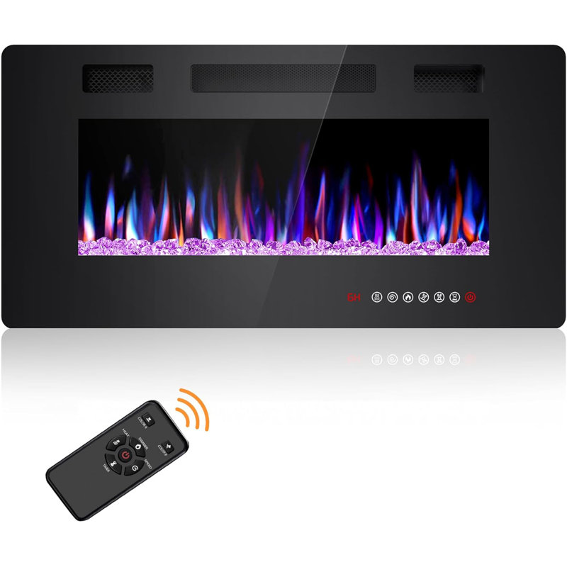 36 Inch Electric Fireplace Inserts, in-Wall Recessed and Wall Mounted 750/1500W Fireplace Heater, Touch Screen, Remote Control with Timer, Adjustable Flame Color and Speed