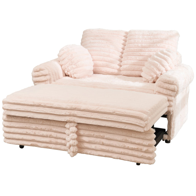 Petit canapé-lit rond confortable avec accoudoirs moelleux avec coussin amovible, Rose