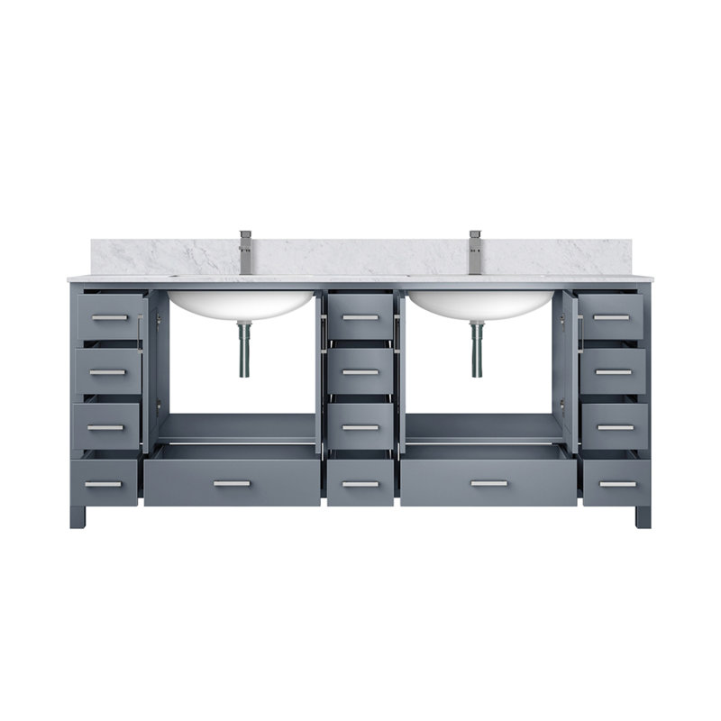 Meuble-lavabo double gris foncé 84 po X P 22 po D, comptoir en marbre de Carrare, ensemble de robinet et Miroirs