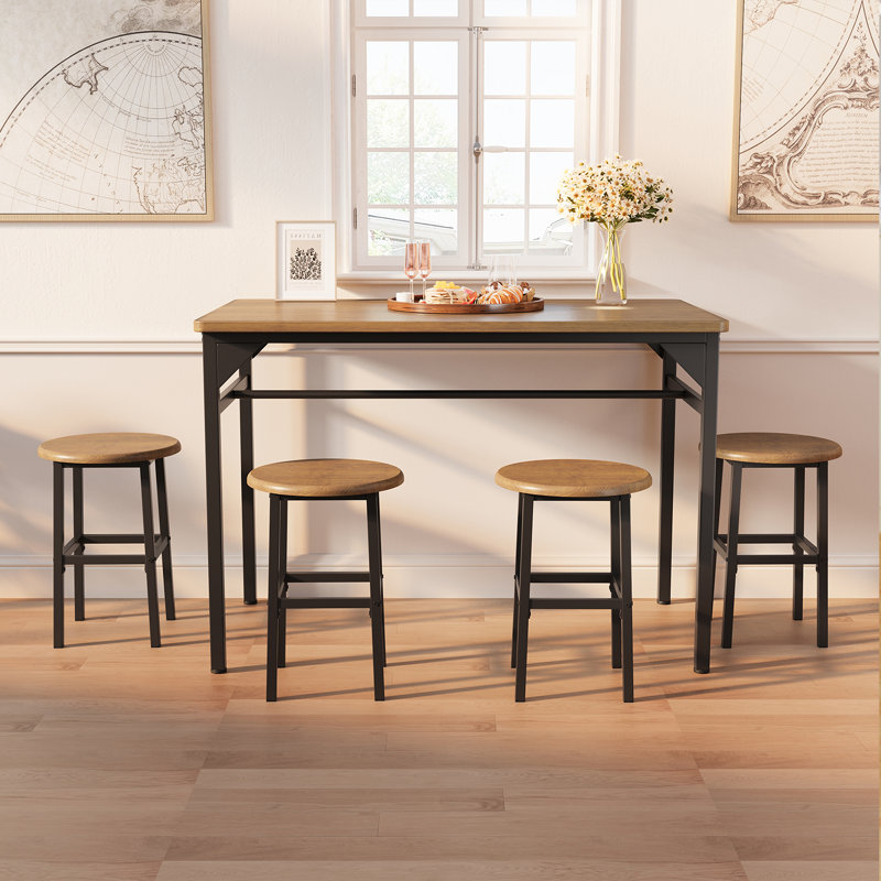 Ensemble de table de bar et tabourets 5 pièces Modern, Brun rustique, Brun rustique / noir