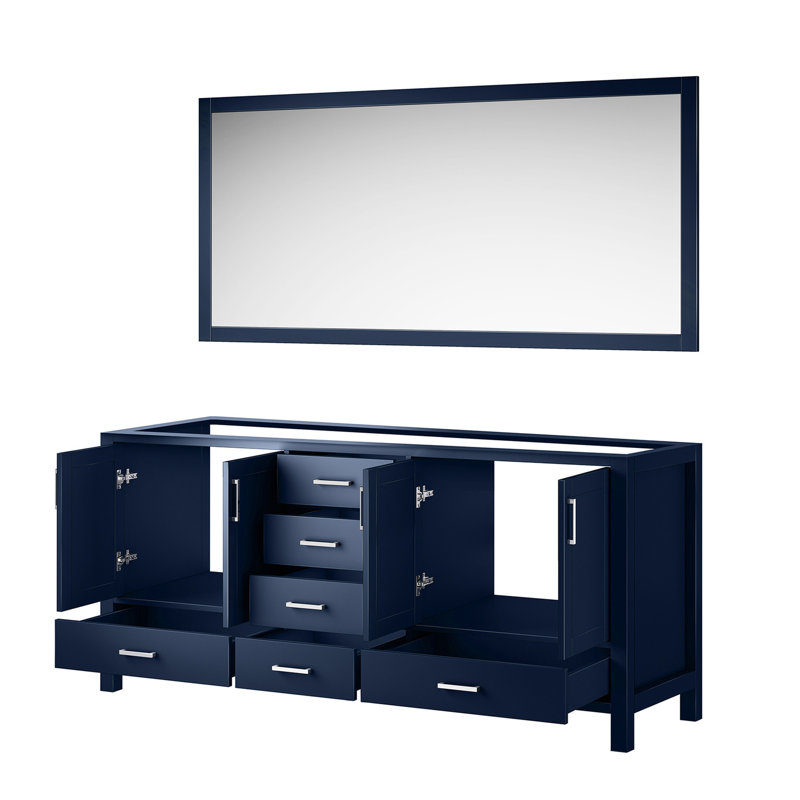 Meuble-lavabo double bleu marine 72 po W - 22 P 6 tiroirs, 2 armoires intérieures et 28 miroirs à tablette ouverte entièrement assemblés et X armoires, tiroirs pour tracas - Installation