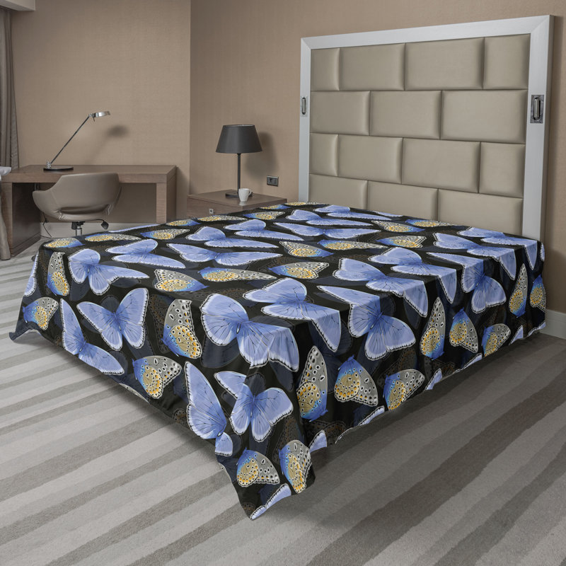 Ambesonne Flowers Flat Sheet Nostalgia Farmhouse, Lavender Blue Dark Grey