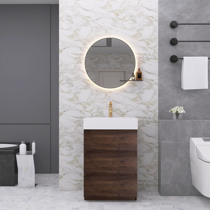 Ensemble de meuble-lavabo simple 24 po Natina, Blanc, Noyer