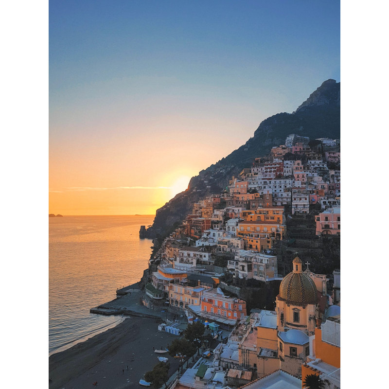 Ville côtière, côte méditerranéenne, coucher de soleil, Solerno, Italie, H 48 po x l 24 po x P 1,5 po