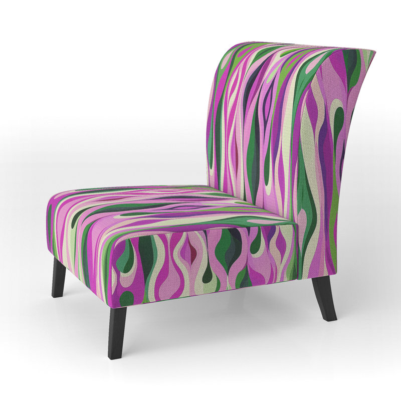 Retro Abstract Drops XI - Upholstered Contemporary Slipper Chair, Geometric Abstract Accent Chair, Purple/Green