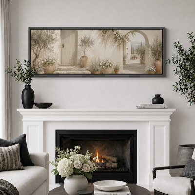 Rustic Olive Courtyard Archway Artwork, Entryway Pictures, Framed Canvas Giclee Print 3 Pieces Wall Art