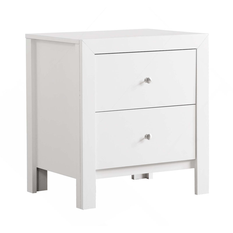 Table de chevet transitionnelle élégante avec 2 tiroirs pratiques, Blanc