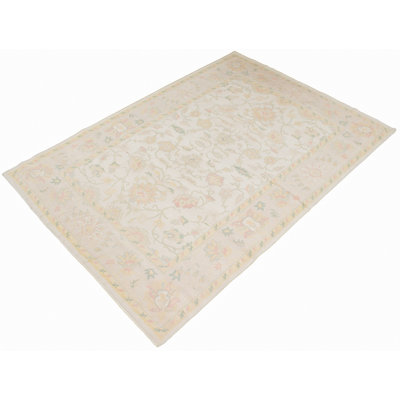 Tapis unique en laine noué à la main de style anatolien des années 1980 de 8 pi 11 po x 12 pi 6 po crème